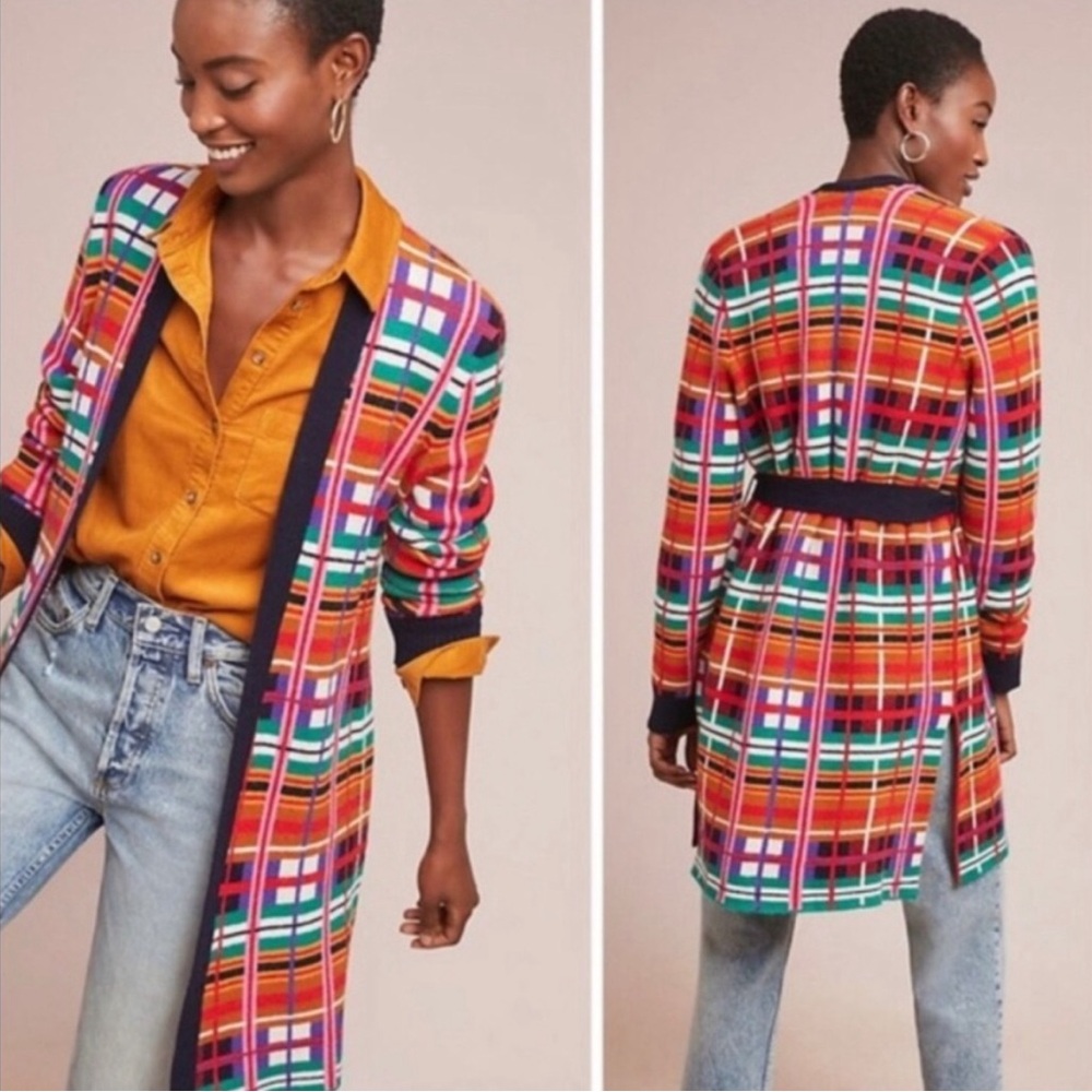 Moth by Anthropologie Williston plaid cardigan multicolor with belt size S